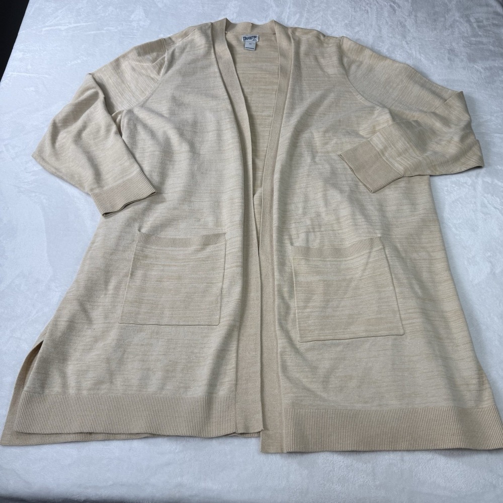 Duluth Trading Duster Cardigan Womens 3X Plus Beige Open Front Cotton Minimalist - Picture 3 of 11
